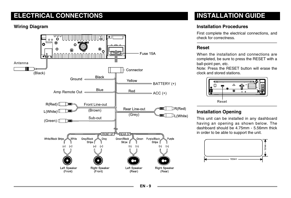 Installation guide, Electrical connections | EXONIC 500 User Manual | Page 10 / 14