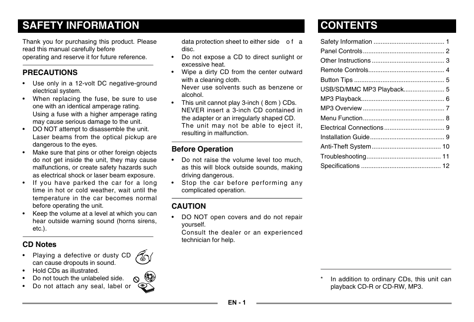 Safety information contents | EXONIC 500 User Manual | Page 2 / 14