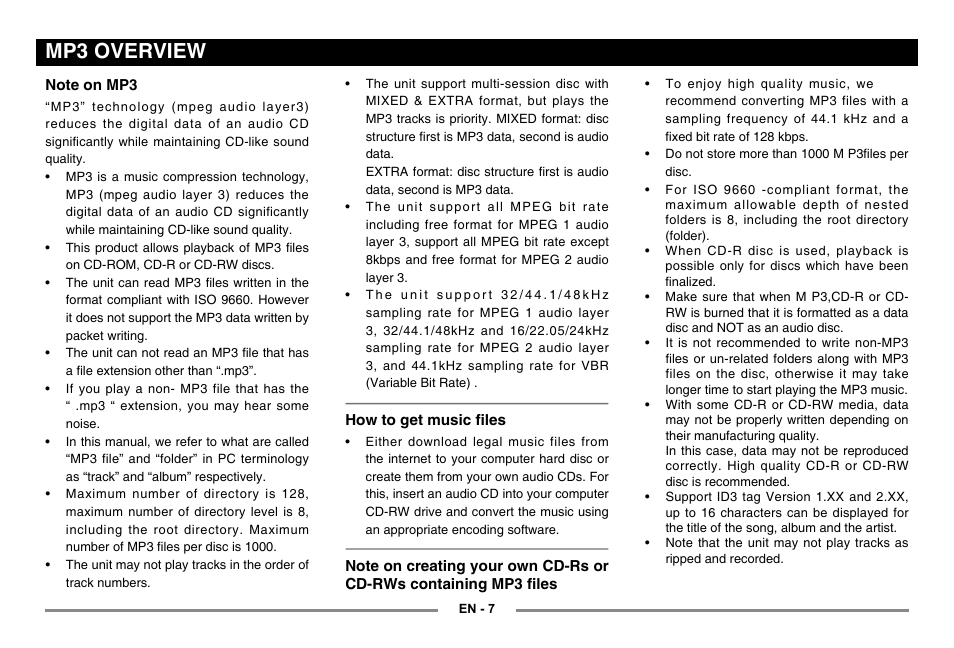 Mp3 overview | EXONIC 500 User Manual | Page 8 / 14