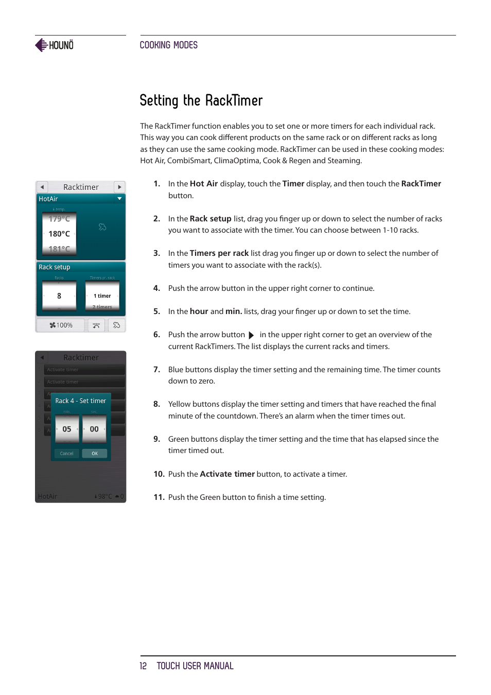 Setting the racktimer | HOUNO KPE, CPE, BPE & CPE-gas ovens User Manual | Page 12 / 40
