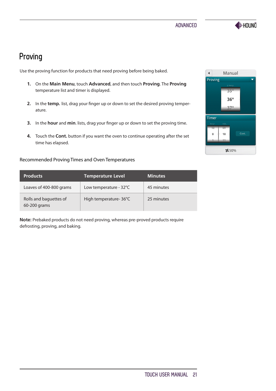 Proving | HOUNO KPE, CPE, BPE & CPE-gas ovens User Manual | Page 21 / 40