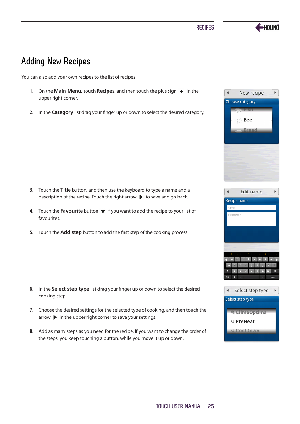 Adding new recipes | HOUNO KPE, CPE, BPE & CPE-gas ovens User Manual | Page 25 / 40