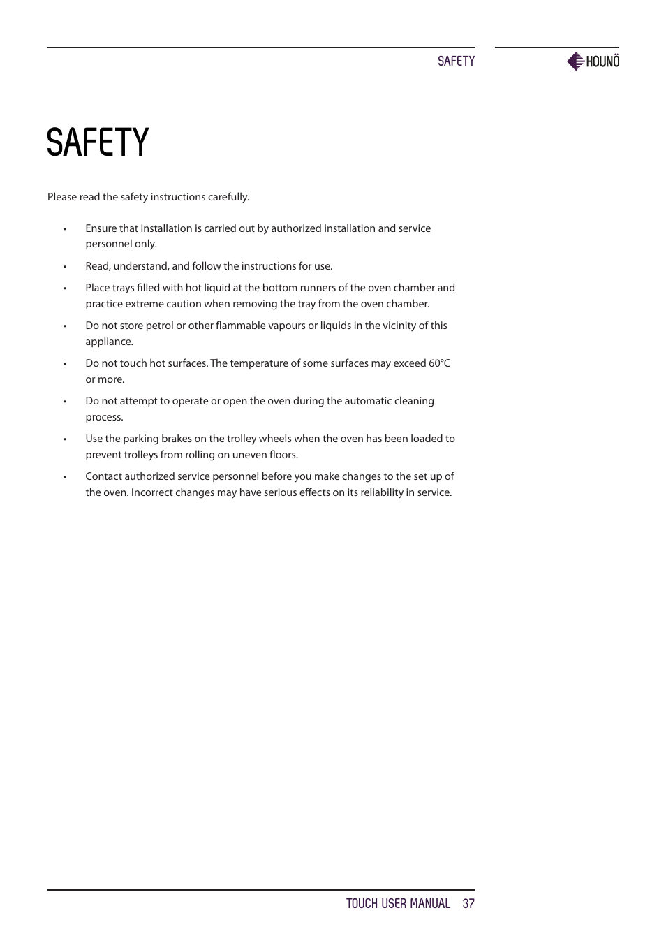 Safety | HOUNO KPE, CPE, BPE & CPE-gas ovens User Manual | Page 37 / 40