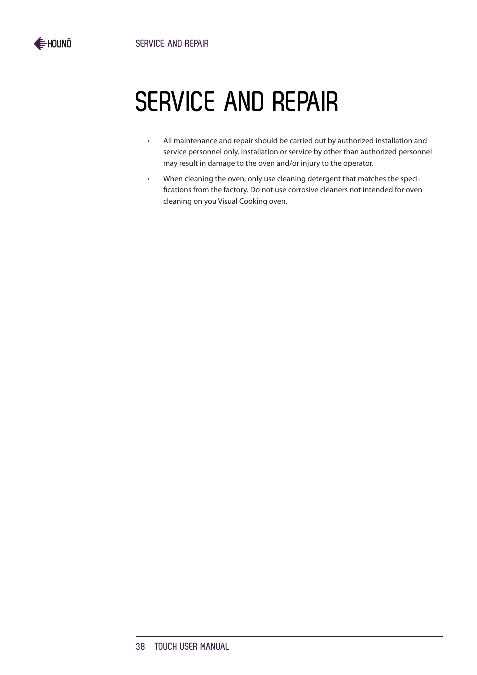 Service and repair | HOUNO KPE, CPE, BPE & CPE-gas ovens User Manual | Page 38 / 40