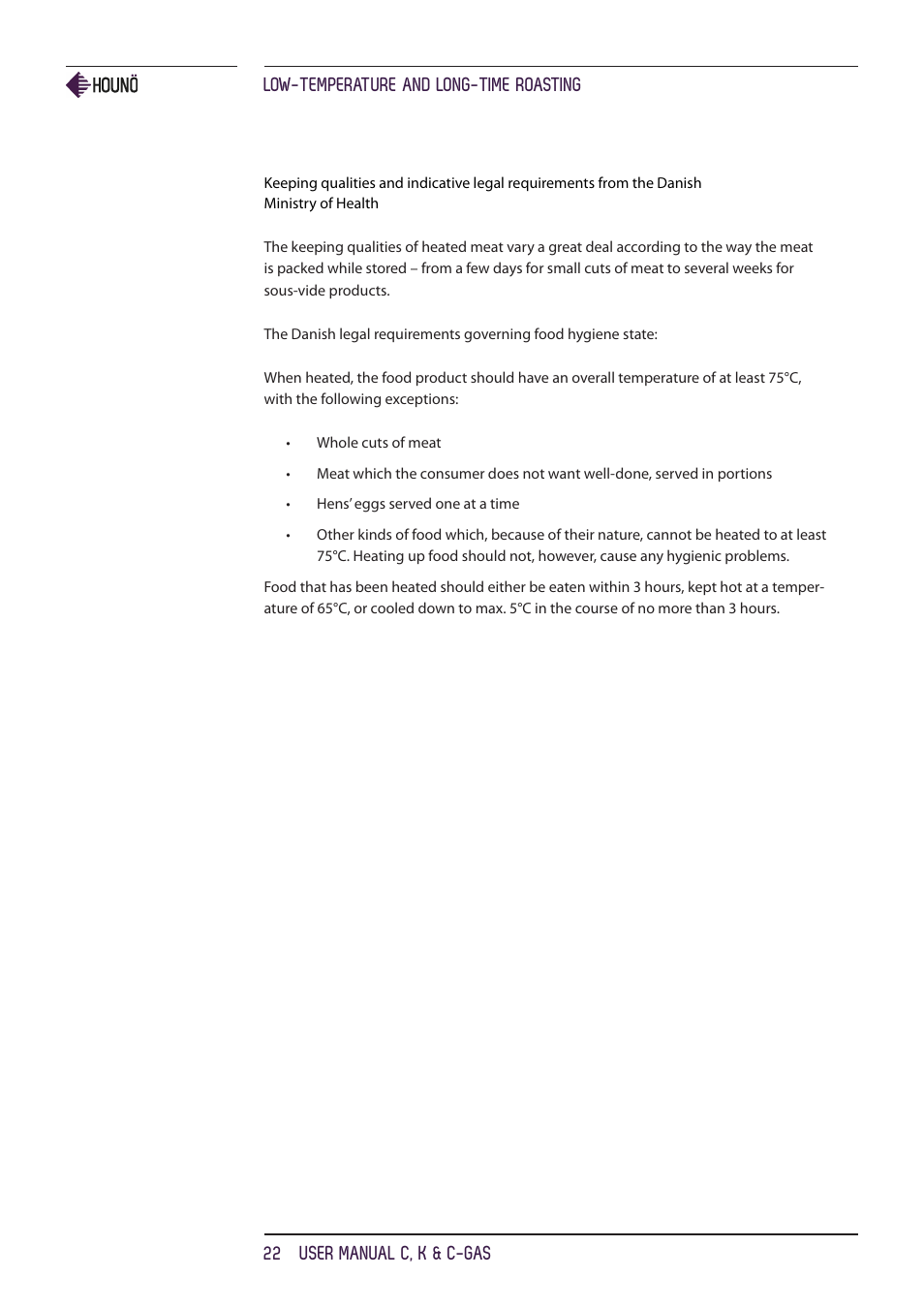 HOUNO C, K & C-gas ovens User Manual | Page 22 / 36