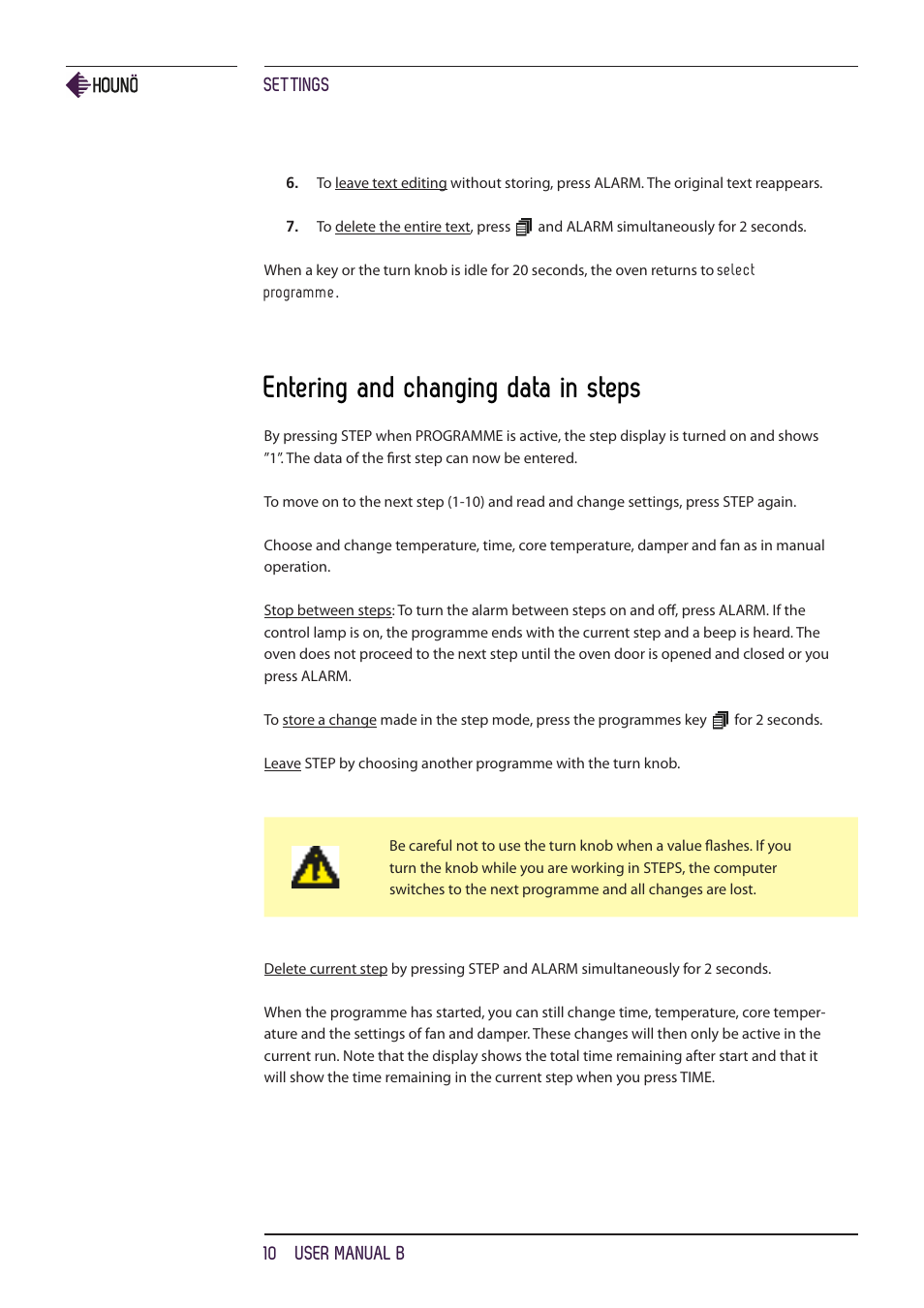 Entering and changing data in steps | HOUNO B ovens User Manual | Page 10 / 32