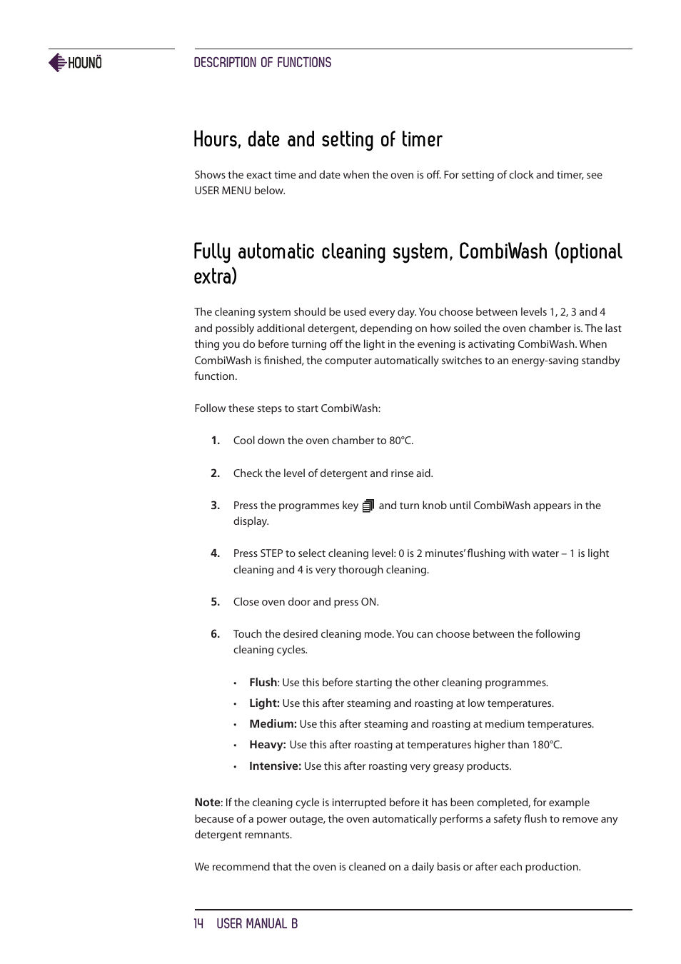 Hours, date and setting of timer | HOUNO B ovens User Manual | Page 14 / 32