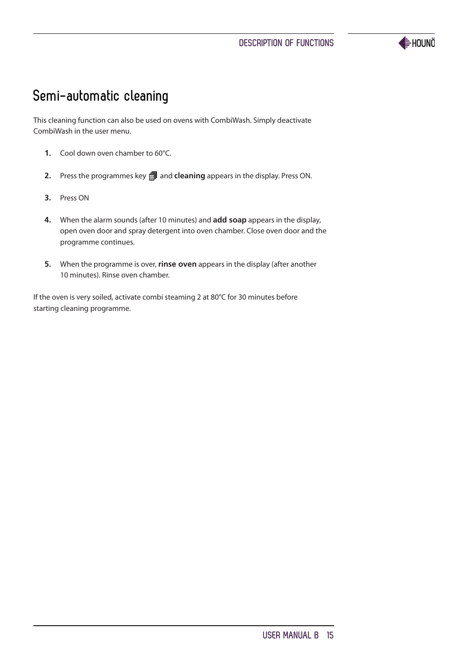 Semi-automatic cleaning | HOUNO B ovens User Manual | Page 15 / 32