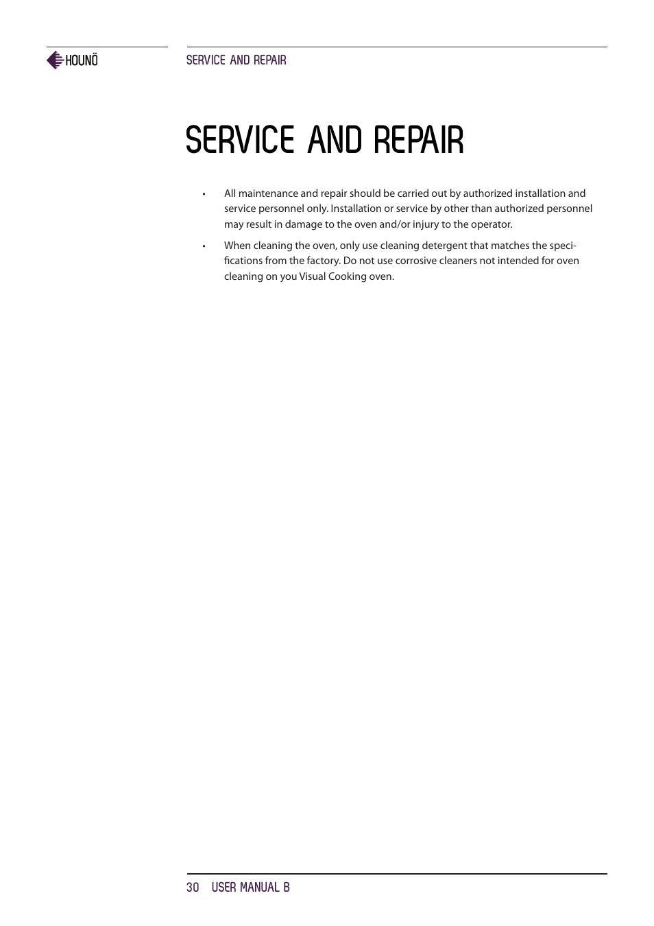 Service and repair | HOUNO B ovens User Manual | Page 30 / 32