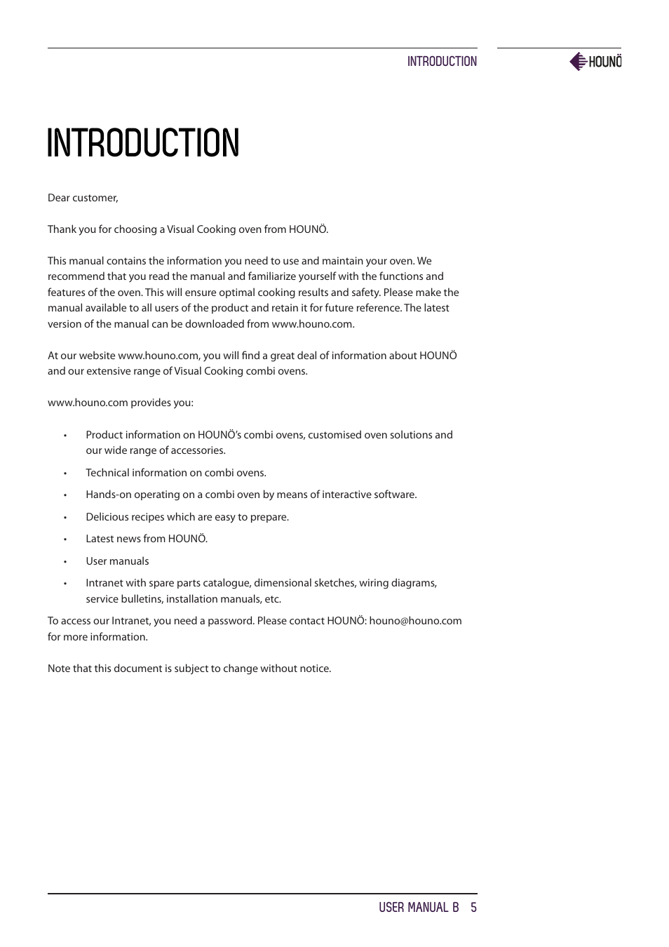 Introduction | HOUNO B ovens User Manual | Page 5 / 32