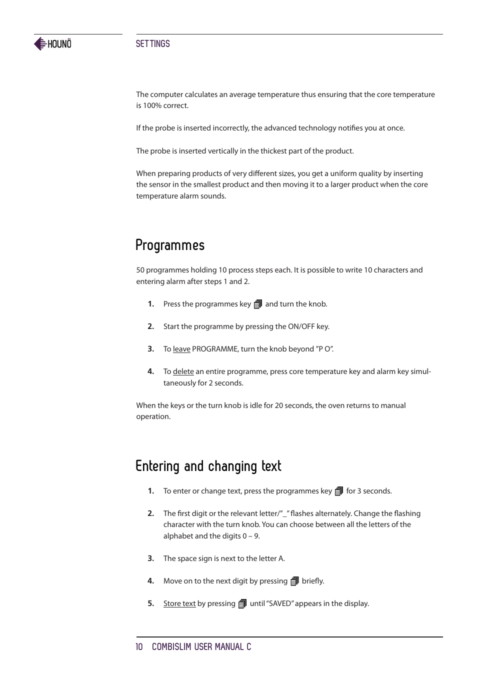 Programmes, Entering and changing text | HOUNO CombiSlim C ovens User Manual | Page 10 / 32