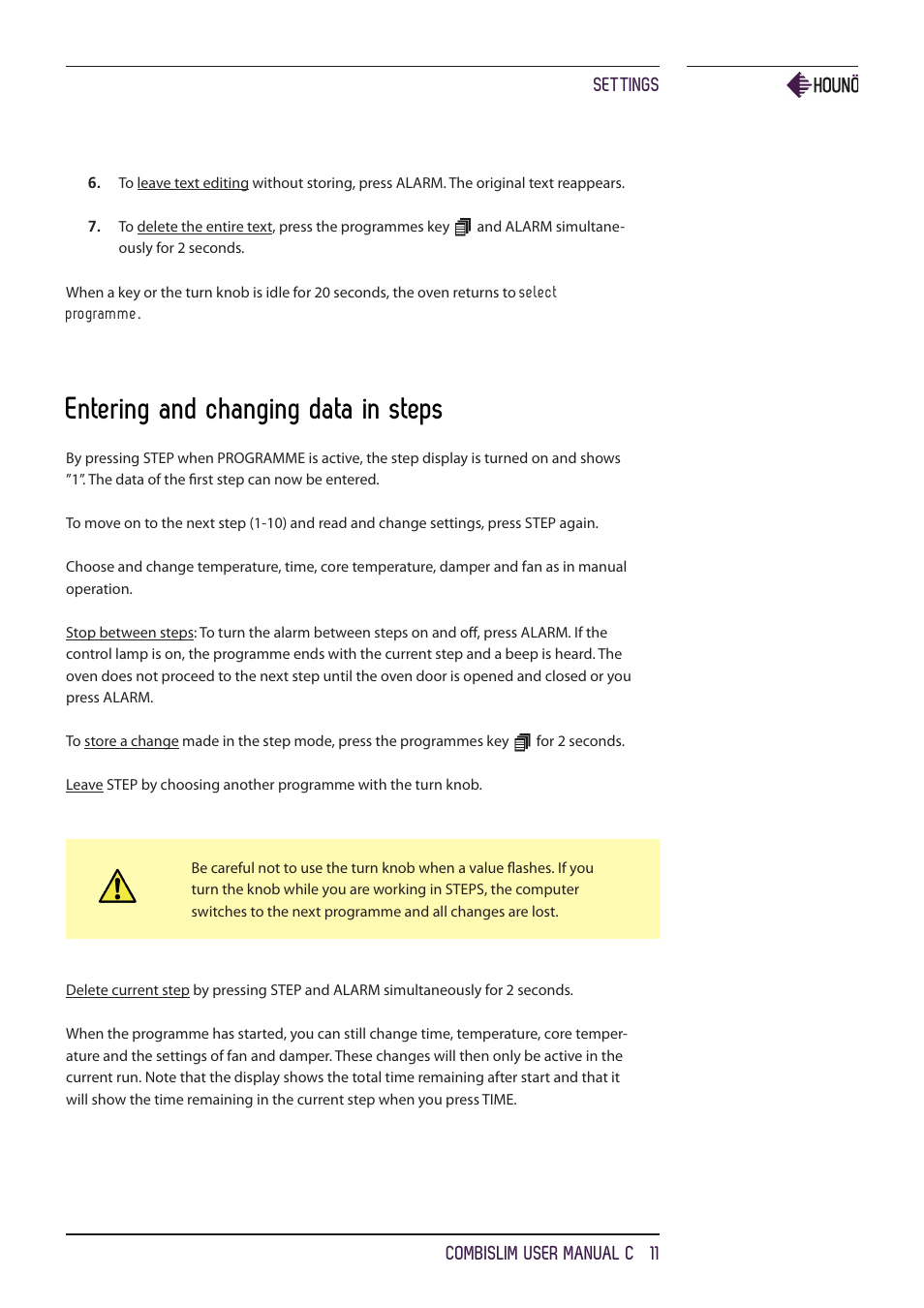 Entering and changing data in steps | HOUNO CombiSlim C ovens User Manual | Page 11 / 32