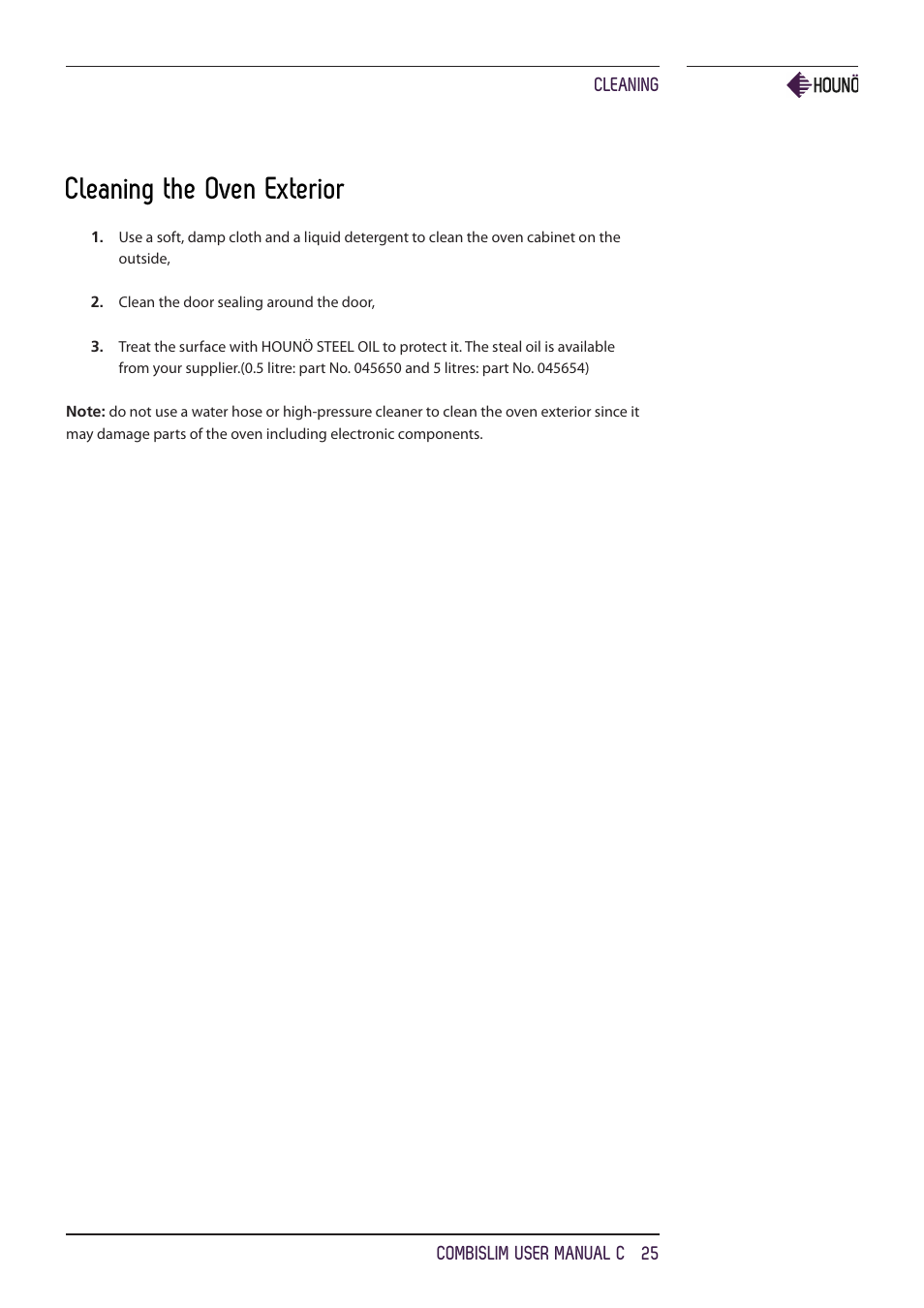 Cleaning the oven exterior | HOUNO CombiSlim C ovens User Manual | Page 25 / 32