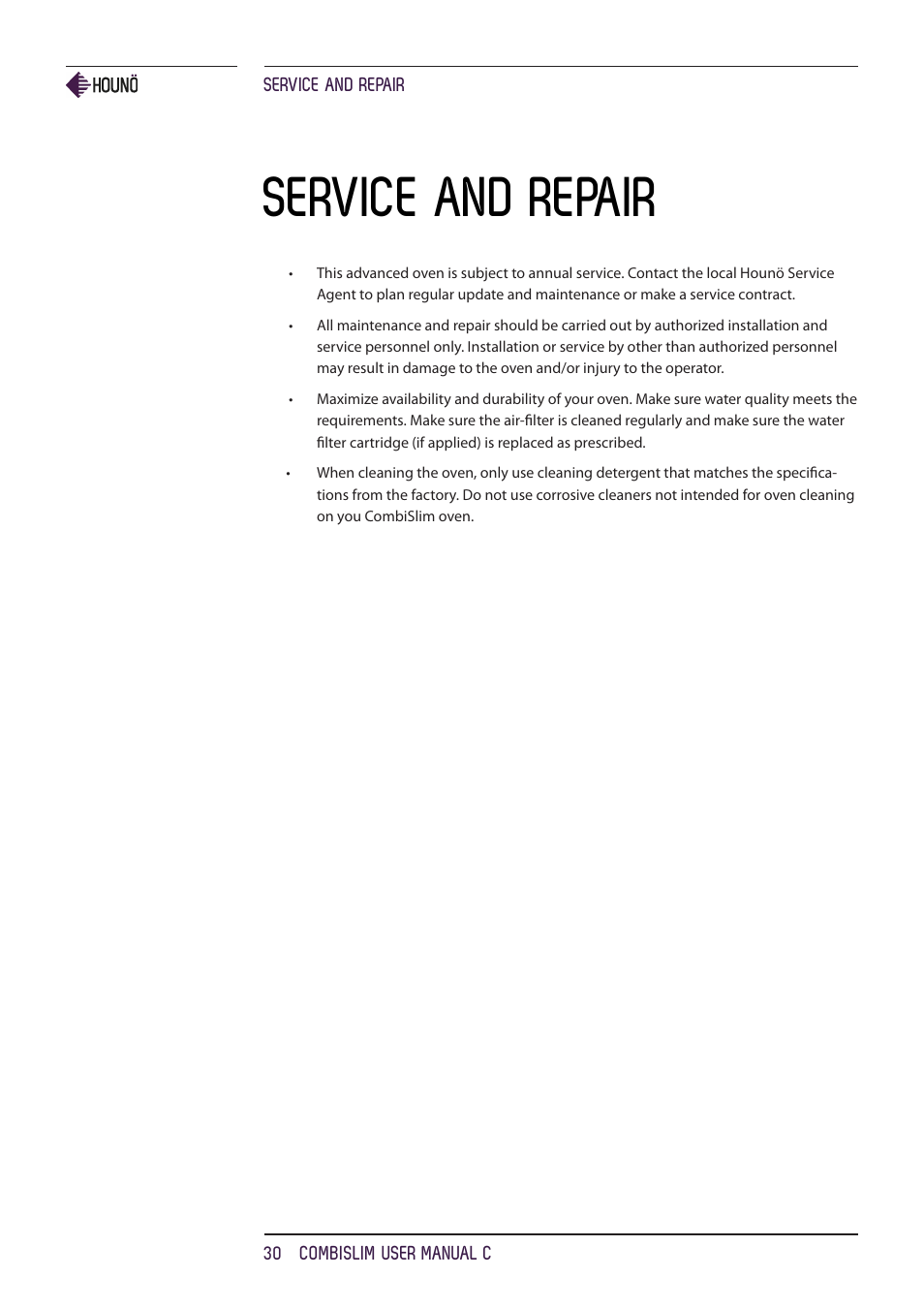 Service and repair | HOUNO CombiSlim C ovens User Manual | Page 30 / 32