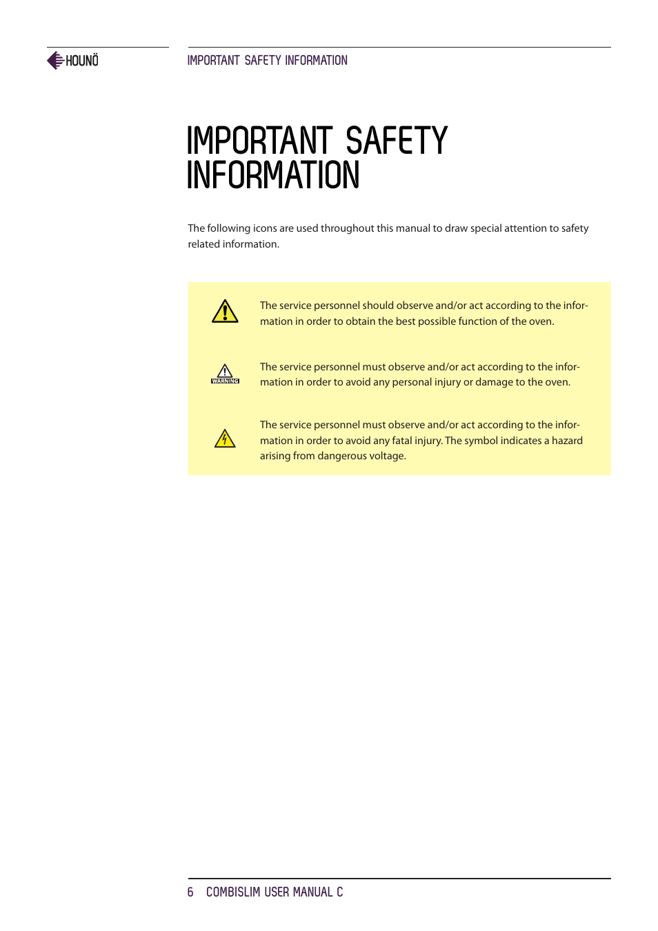 Important safety information | HOUNO CombiSlim C ovens User Manual | Page 6 / 32