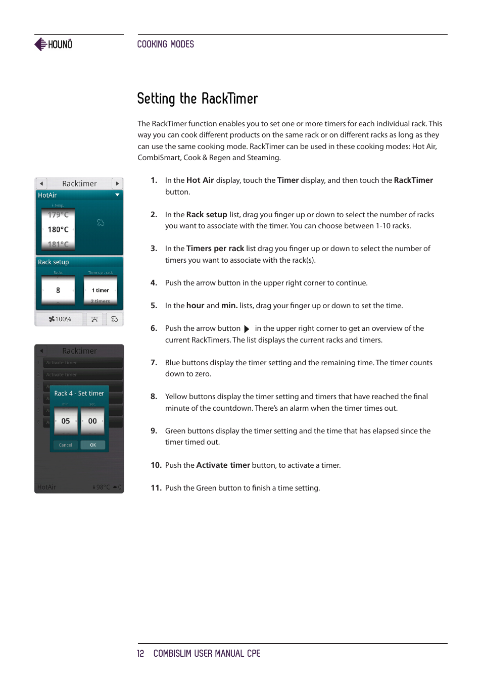Setting the racktimer | HOUNO CombiSlim CPE ovens User Manual | Page 12 / 36