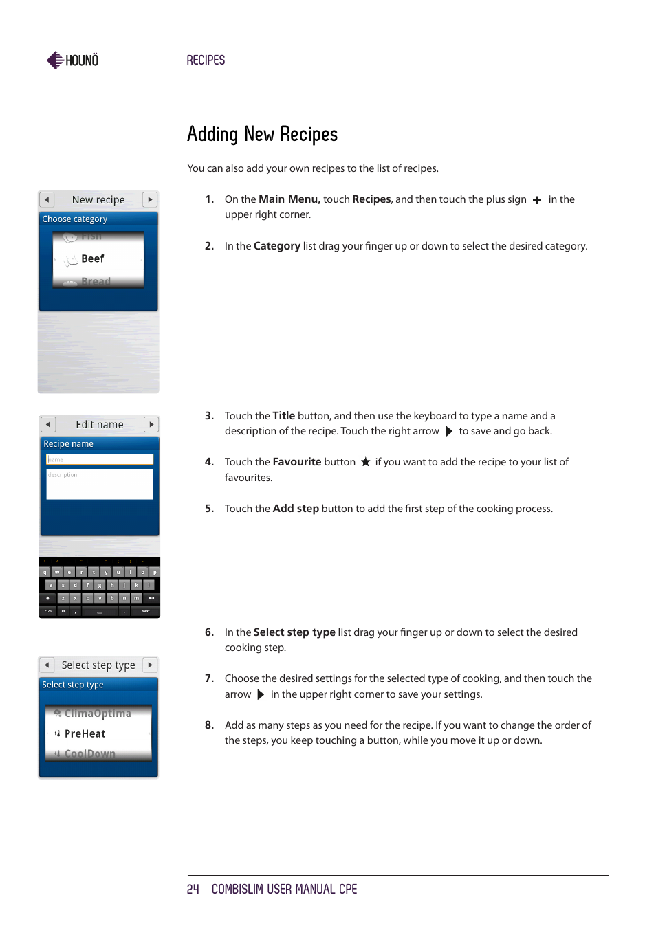 Adding new recipes | HOUNO CombiSlim CPE ovens User Manual | Page 24 / 36