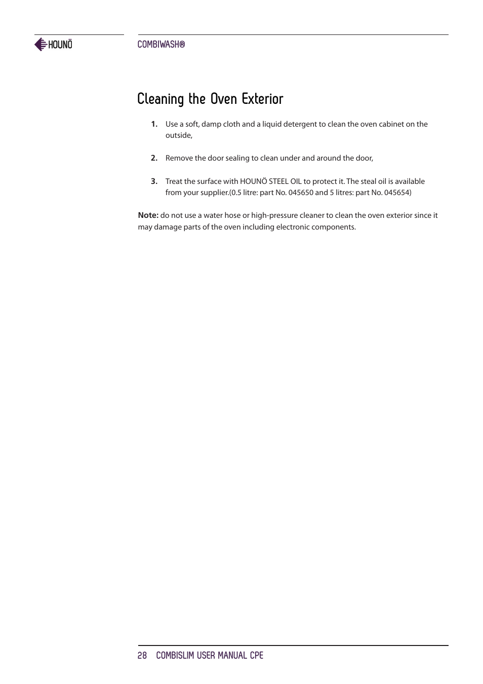 Cleaning the oven exterior | HOUNO CombiSlim CPE ovens User Manual | Page 28 / 36