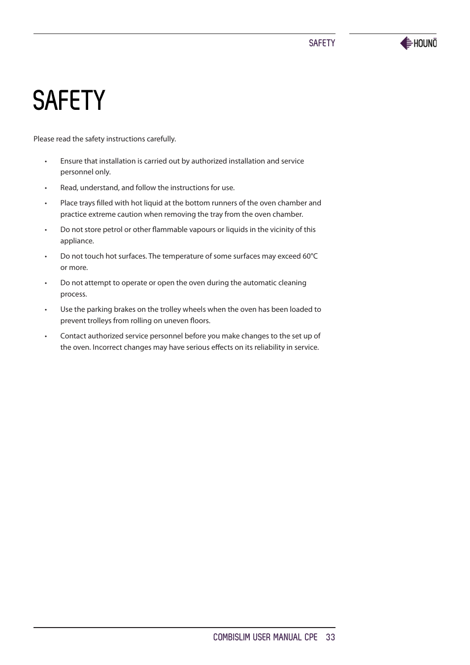Safety | HOUNO CombiSlim CPE ovens User Manual | Page 33 / 36