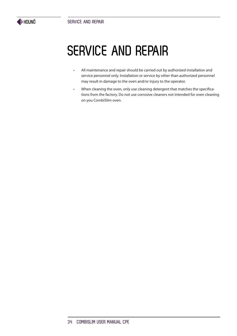 Service and repair | HOUNO CombiSlim CPE ovens User Manual | Page 34 / 36