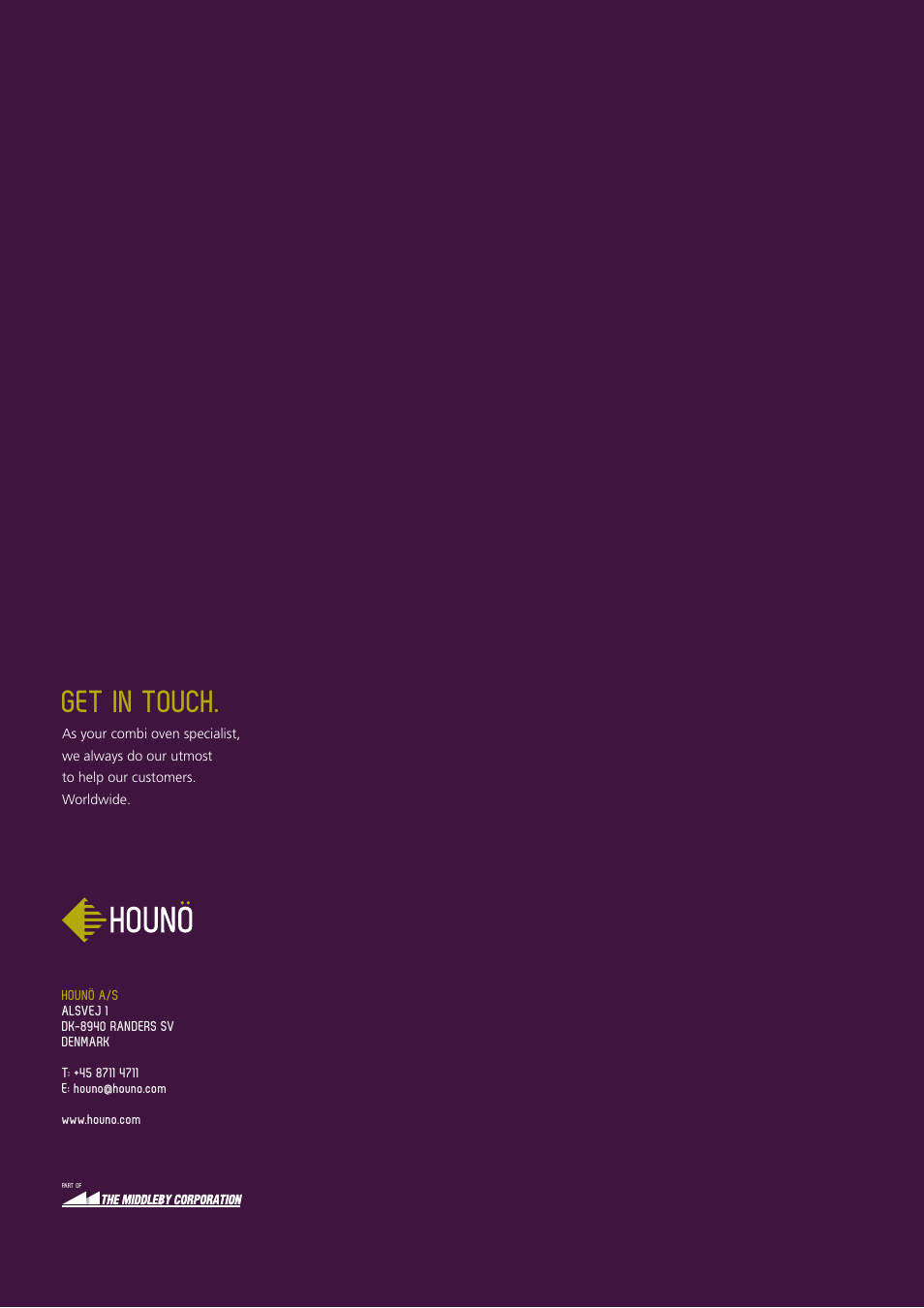 Get in touch | HOUNO CombiSlim CPE ovens User Manual | Page 36 / 36