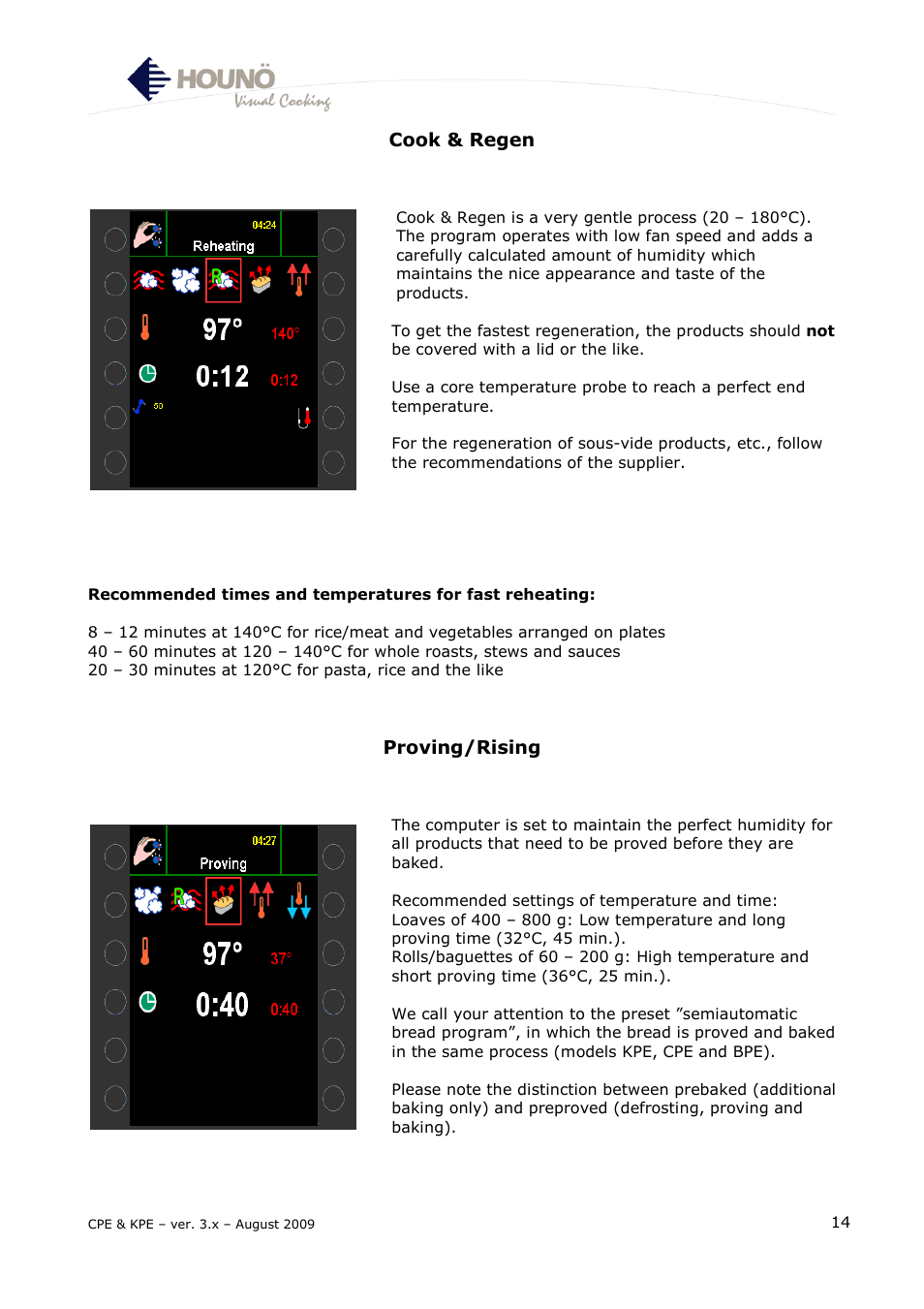 Cook & regen, Proving/rising | HOUNO KPE & CPE User Manual | Page 14 / 55
