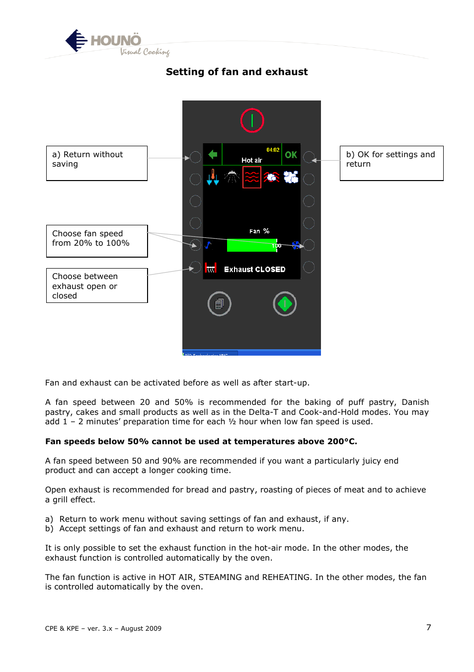 Setting of fan and exhaust | HOUNO KPE & CPE User Manual | Page 7 / 55