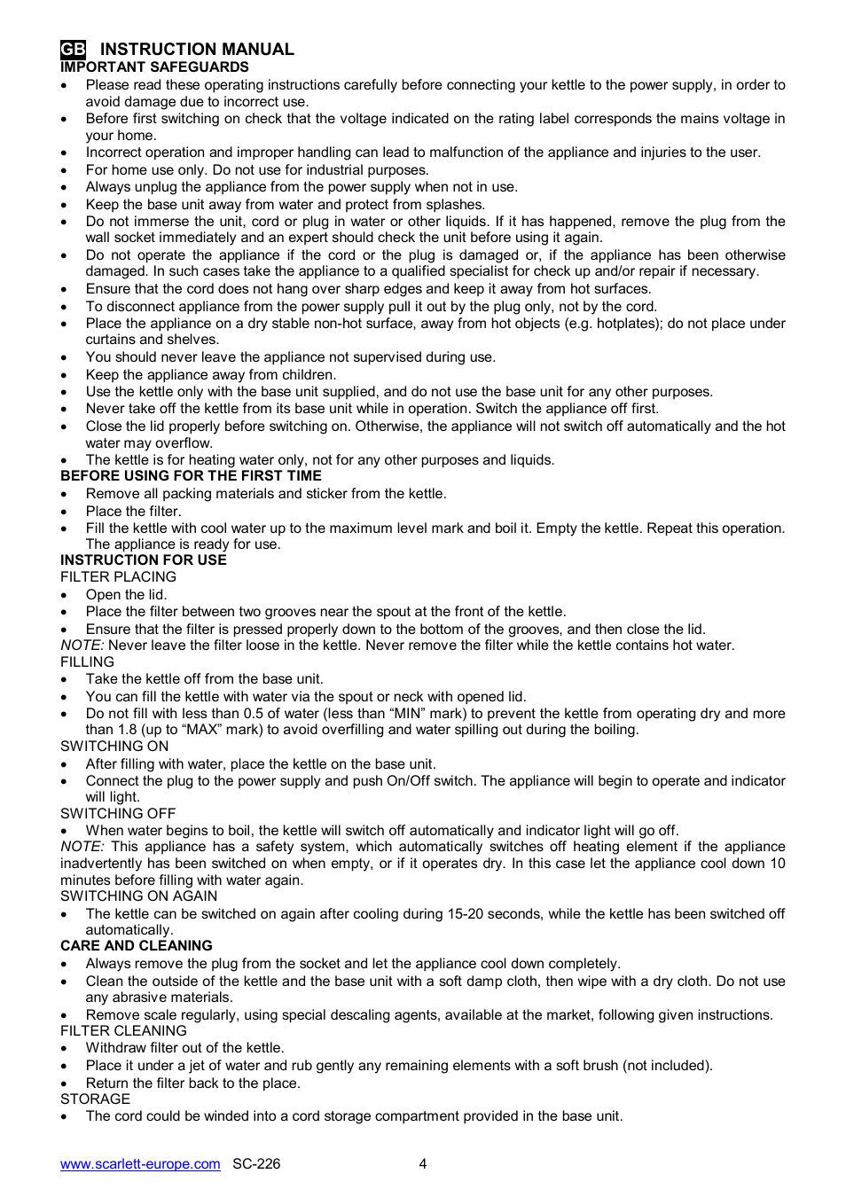Scarlett SC-226 User Manual | Page 4 / 20