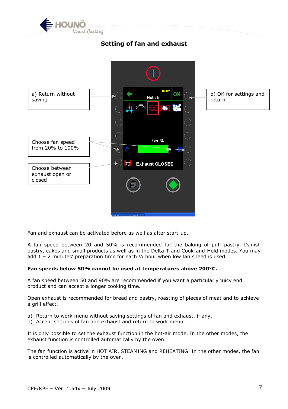 Setting of fan and exhaust | HOUNO CPE-gas User Manual | Page 7 / 55