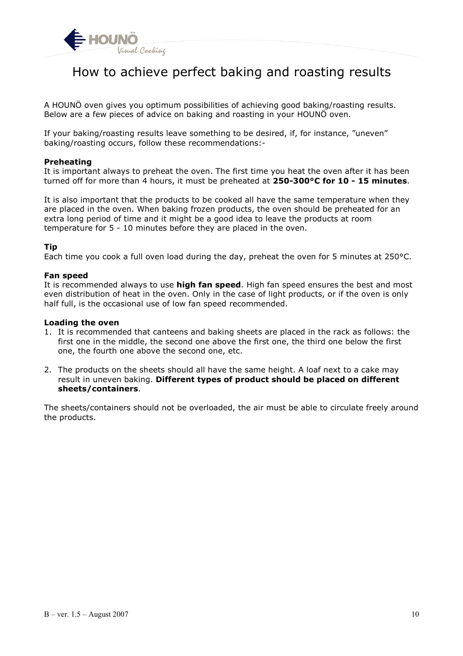 How to achieve perfect baking and roasting results | HOUNO B User Manual | Page 10 / 17
