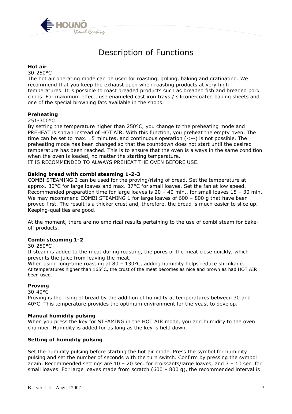 Description of functions | HOUNO B User Manual | Page 7 / 17