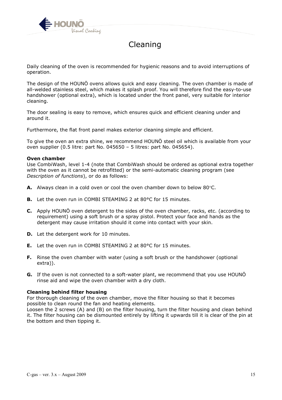 Cleaning | HOUNO C-gas User Manual | Page 15 / 30