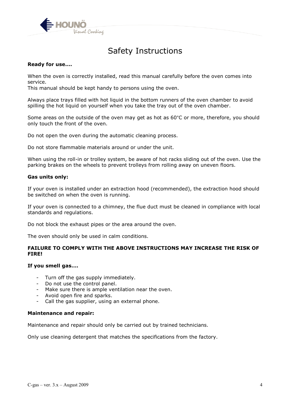 Safety instructions | HOUNO C-gas User Manual | Page 4 / 30