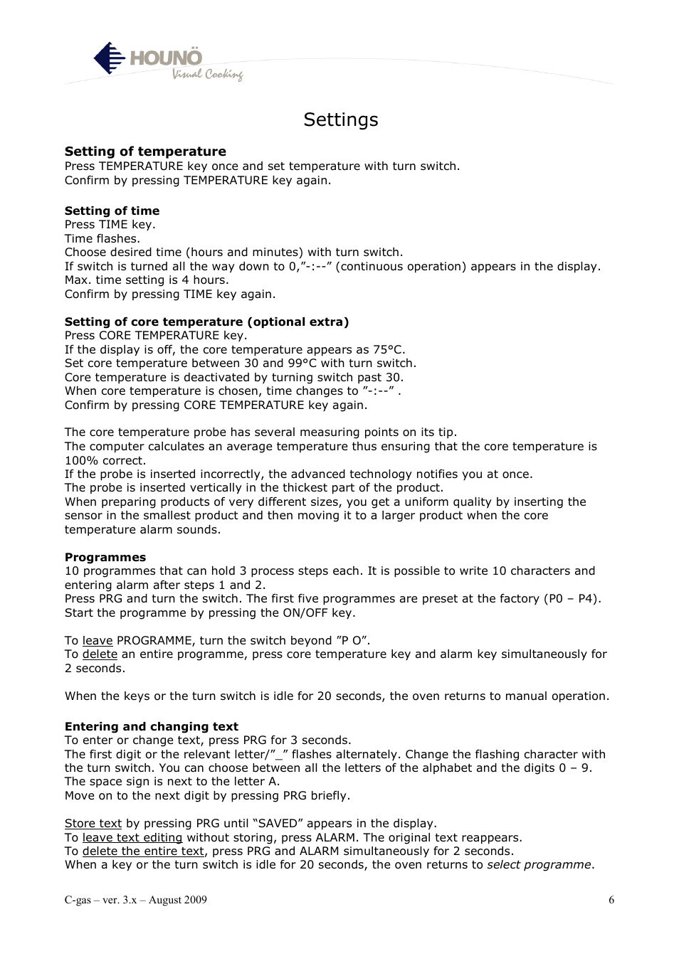 Settings | HOUNO C-gas User Manual | Page 6 / 30