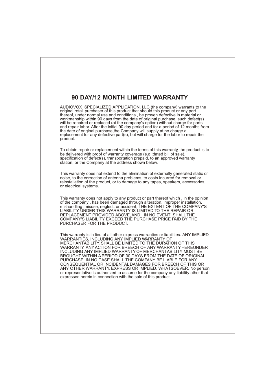 90 day/12 month limited warranty | ASA Electronics VR202 User Manual | Page 8 / 8