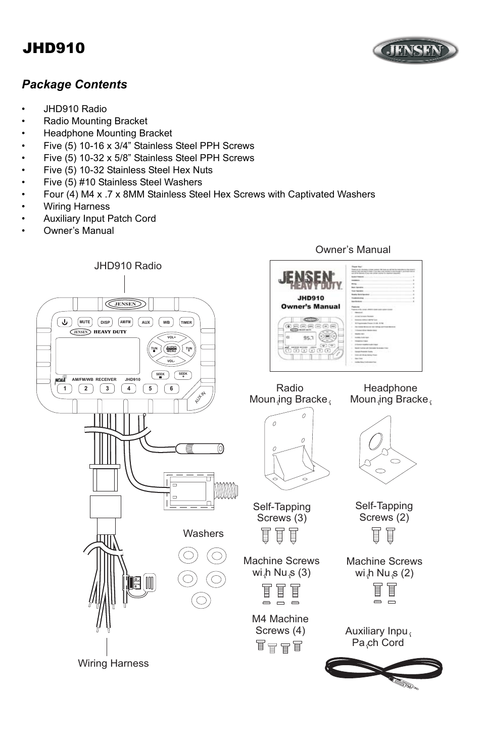 Package contents, Jhd910 | ASA Electronics JHD910 User Manual | Page 3 / 12