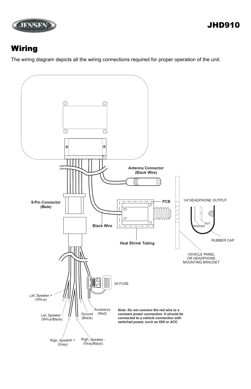 Wiring, Jhd910 | ASA Electronics JHD910 User Manual | Page 6 / 12