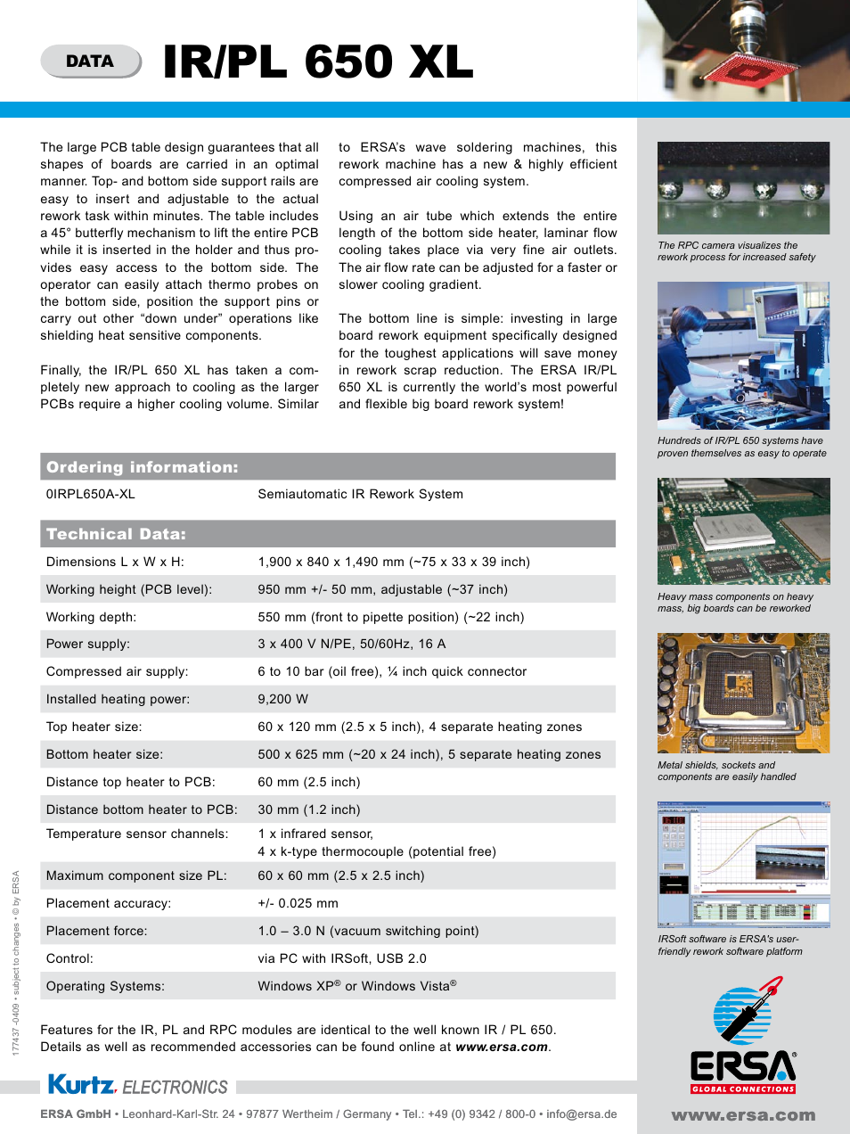 Ir/pl 650 xl, Data, Ordering information | Technical data | kurtz ersa Ersa IR/PL 650 XL EN User Manual | Page 2 / 2