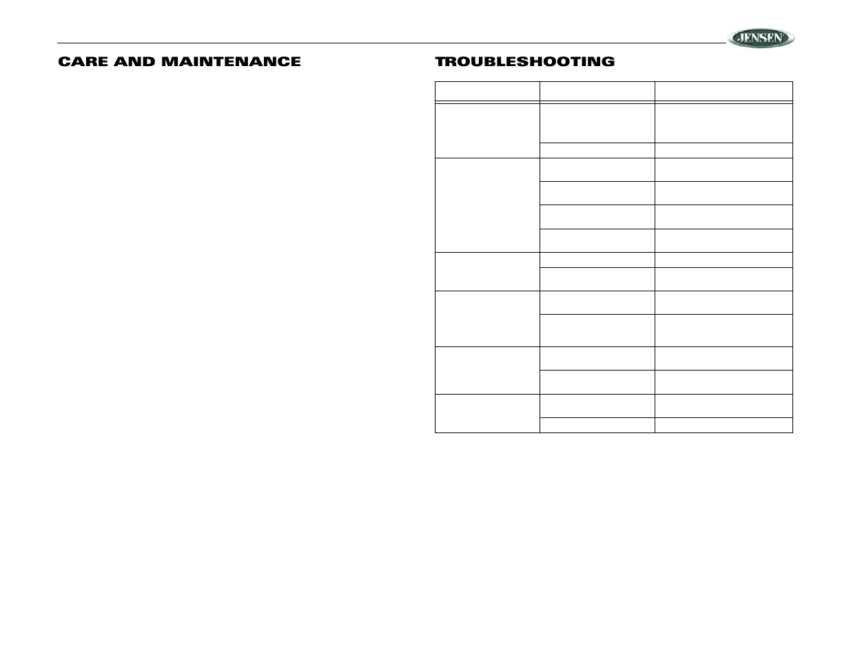 Msr3007, Care and maintenance, Troubleshooting | ASA Electronics MSR3007 User Manual | Page 11 / 12
