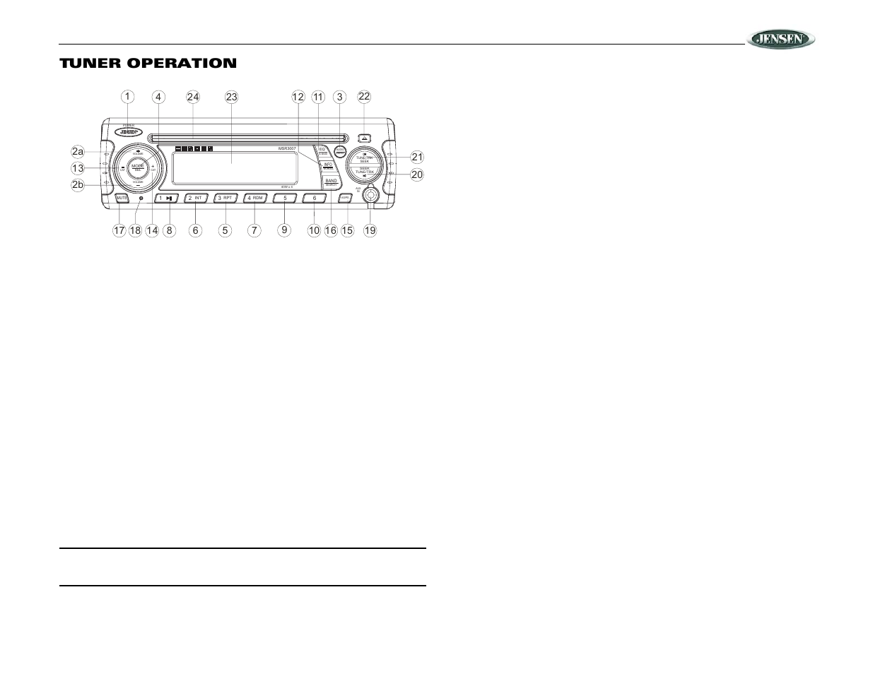 Msr3007, Tuner operation, Select a band | Manual tuning, Auto seek tuning, Preset stations, Automatically store / preset scan (as/ps) | ASA Electronics MSR3007 User Manual | Page 7 / 12