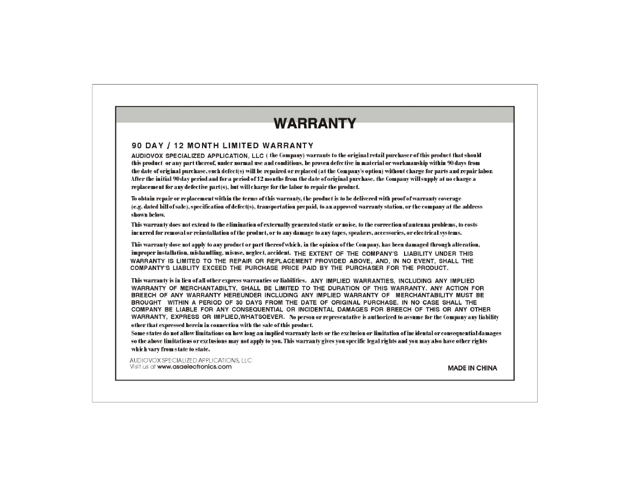 Warranty | ASA Electronics VOM-58 User Manual | Page 15 / 15