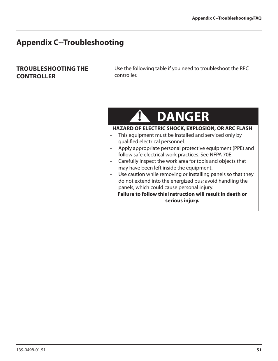 Danger, Appendix c--troubleshooting | Lyntec RPC User Manual | Page 51 / 57