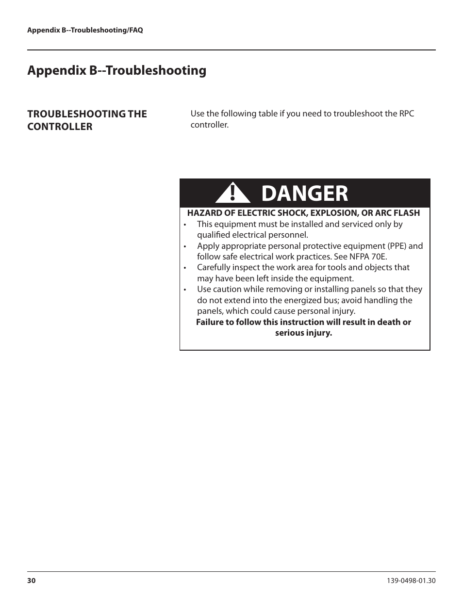 Danger, Appendix b--troubleshooting | Lyntec RPCM User Manual | Page 30 / 37