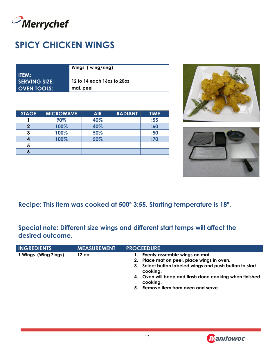 Spicy chicken wings | Merrychef eikon e2 User Manual | Page 12 / 30