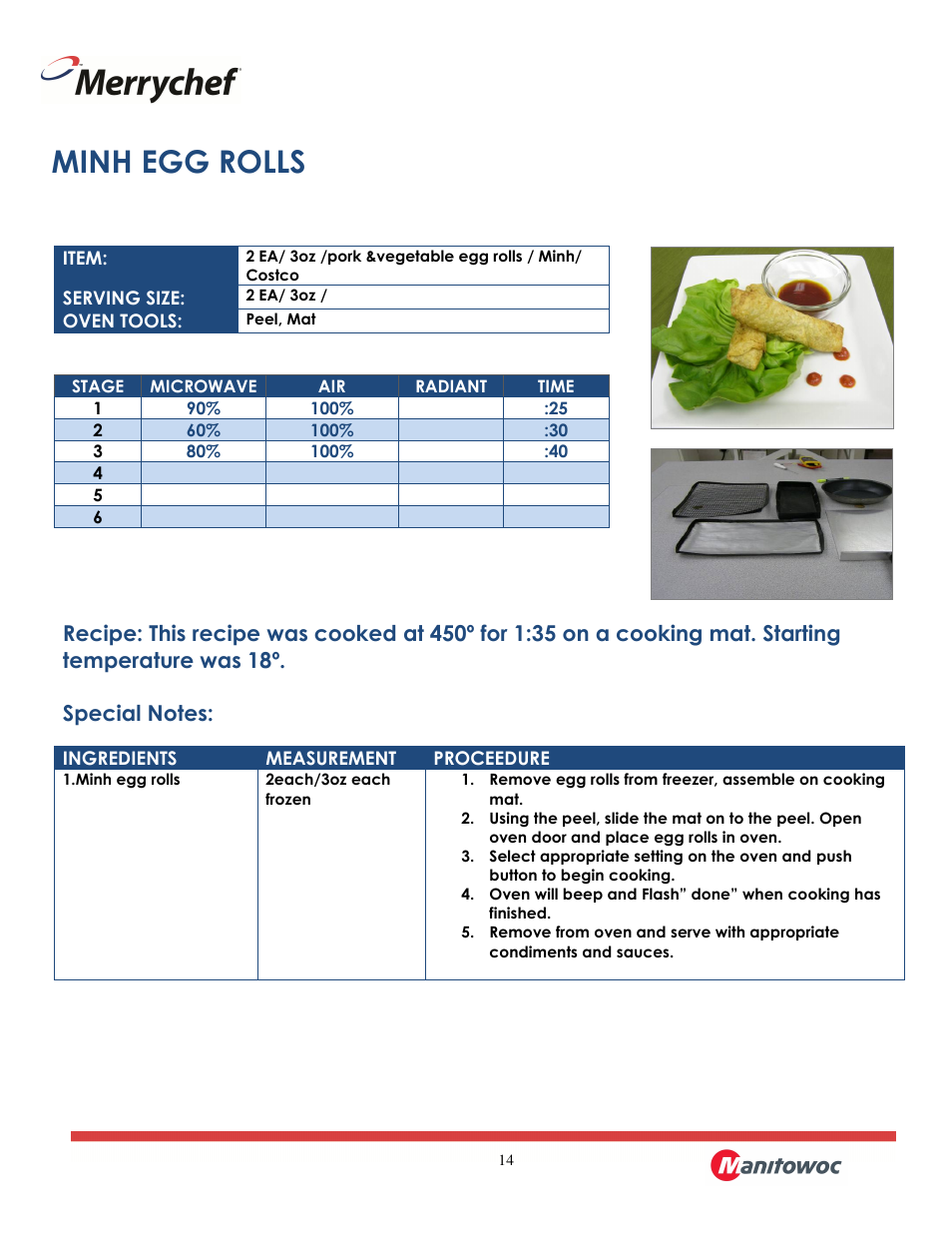 Minh egg rolls | Merrychef eikon e2 User Manual | Page 14 / 30