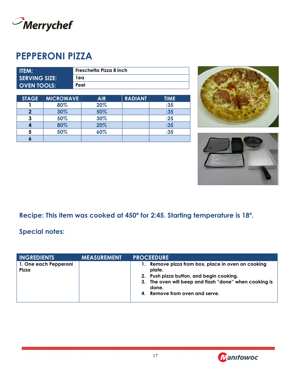 Pepperoni pizza | Merrychef eikon e2 User Manual | Page 17 / 30