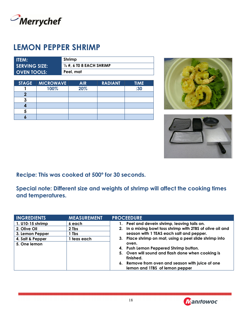 Lemon pepper shrimp | Merrychef eikon e2 User Manual | Page 18 / 30