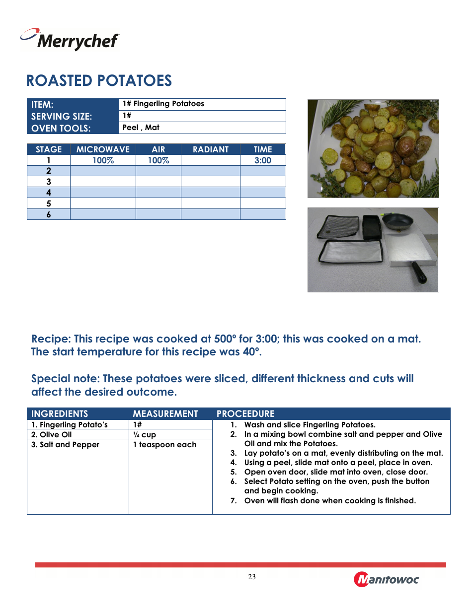 Roasted potatoes | Merrychef eikon e2 User Manual | Page 23 / 30