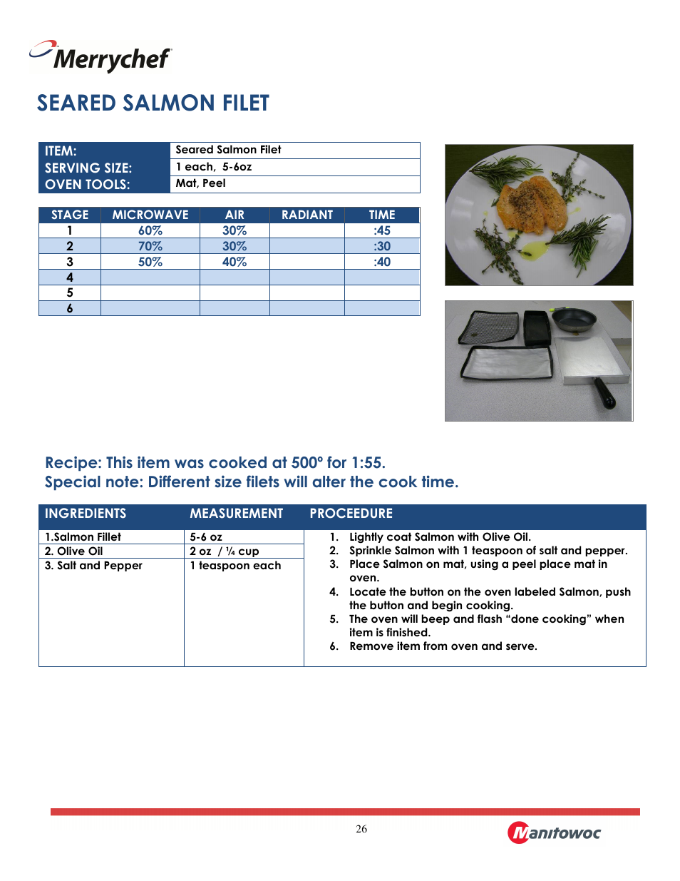 Seared salmon filet | Merrychef eikon e2 User Manual | Page 26 / 30