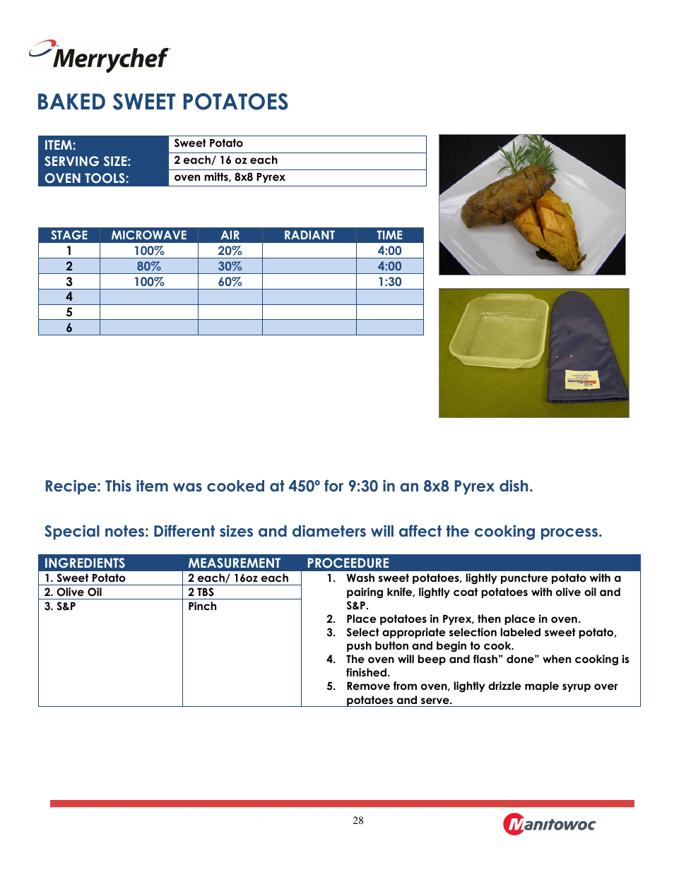 Baked sweet potatoes | Merrychef eikon e2 User Manual | Page 28 / 30